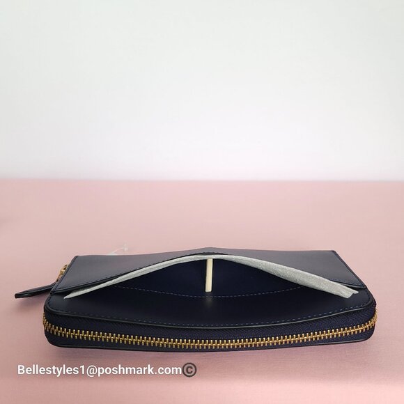 COACH Slim Accordion Smooth Leather Wallet with Back Slip Pocket- Dark Navy ⭐ - Picture 9 of 16